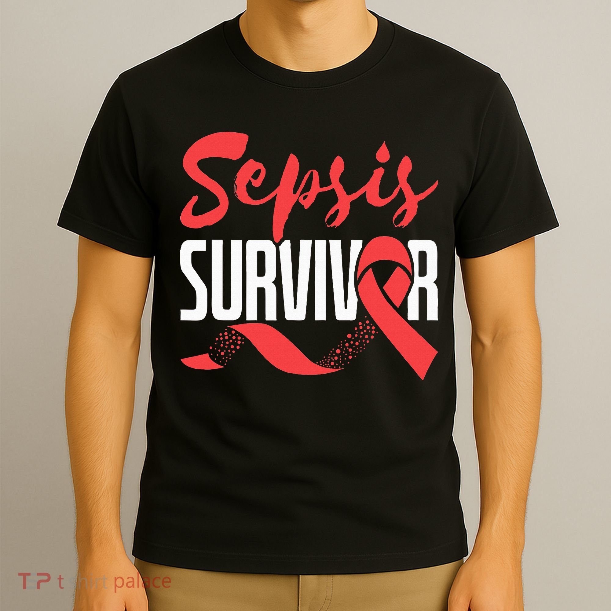 Sepsis Awareness  Red Ribbon  Sepsis Survivor T-Shirt