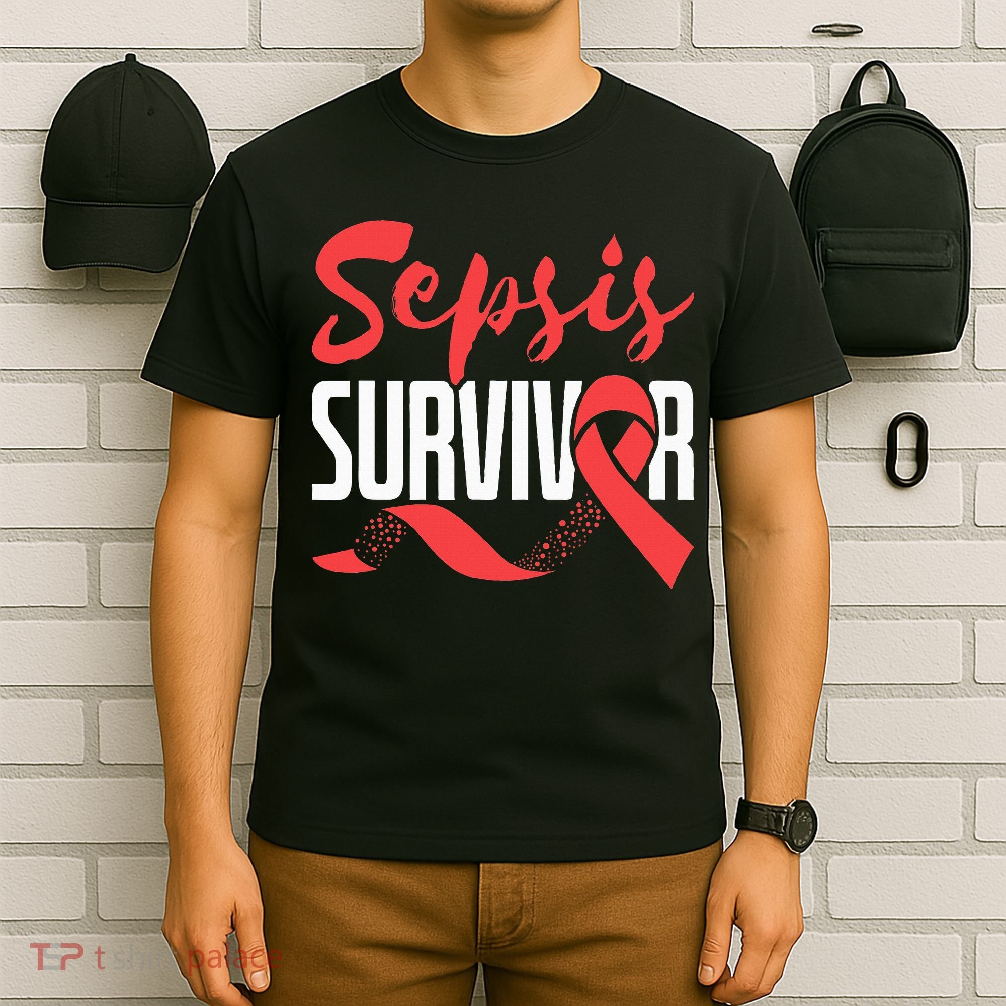 Sepsis Awareness  Red Ribbon  Sepsis Survivor T-Shirt