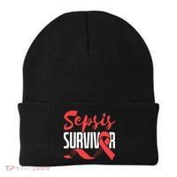 Sepsis Awareness  Red Ribbon  Sepsis Survivor Beanie thumb 0