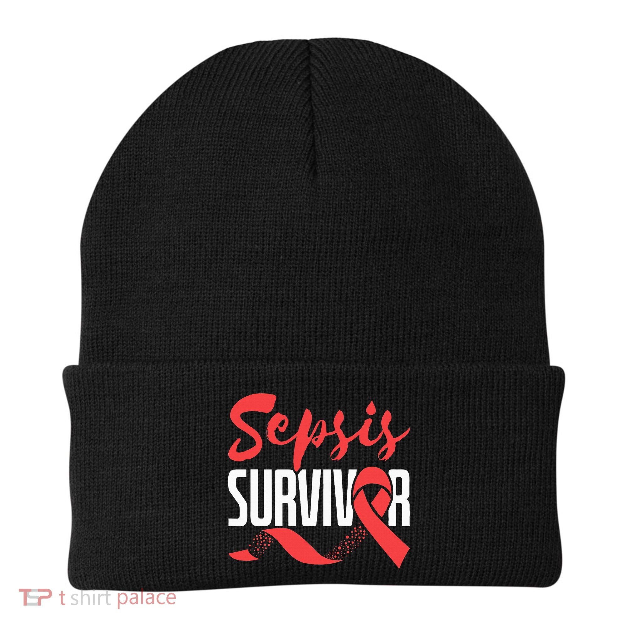 Sepsis Awareness  Red Ribbon  Sepsis Survivor Beanie