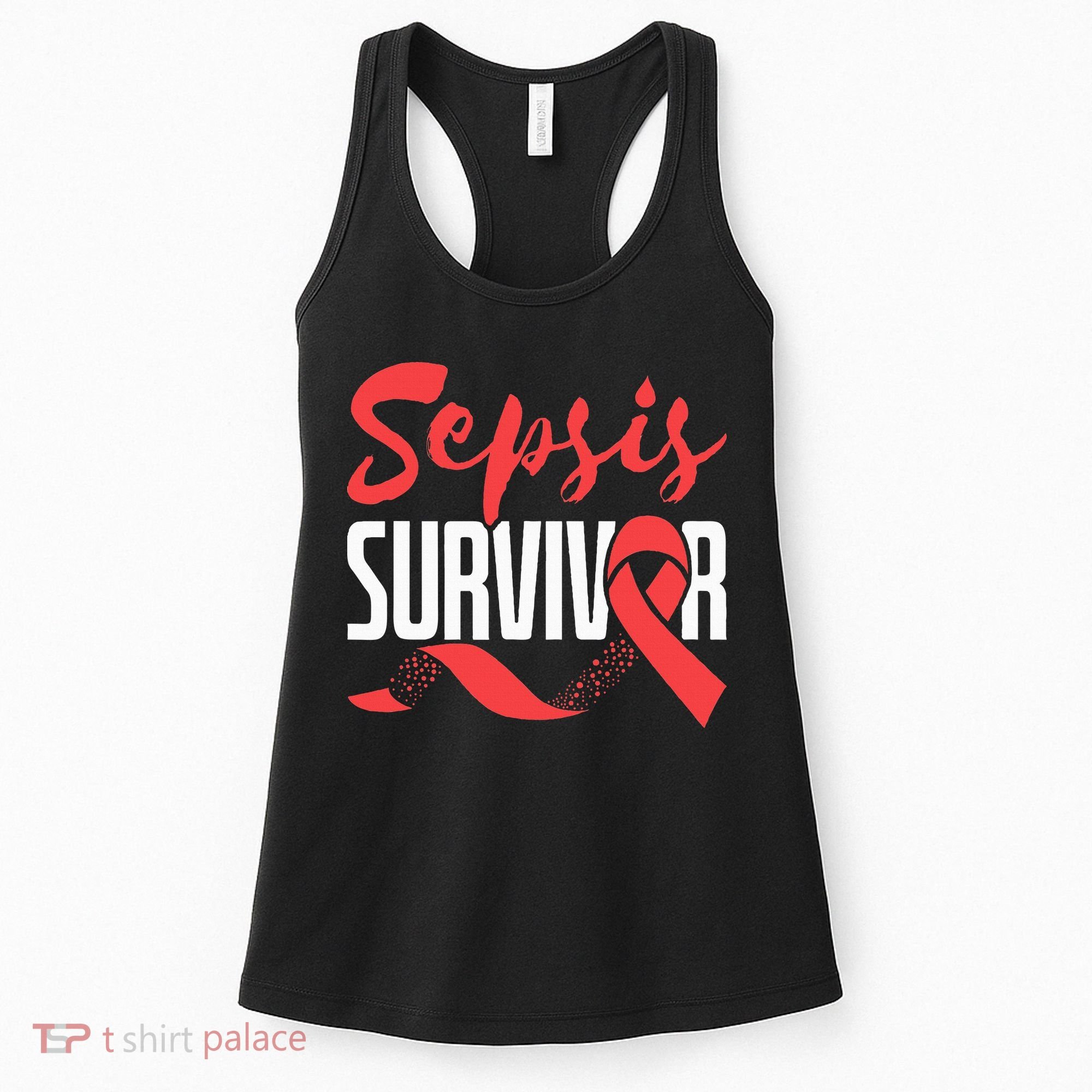 Sepsis Awareness  Red Ribbon  Sepsis Survivor Women's Tank Top