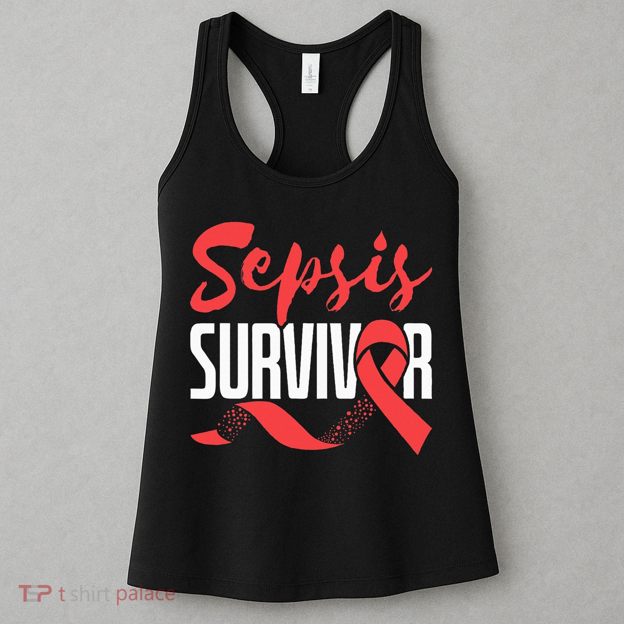 Sepsis Awareness  Red Ribbon  Sepsis Survivor Women's Tank Top