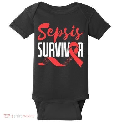 Sepsis Awareness  Red Ribbon  Sepsis Survivor Baby Bodysuit