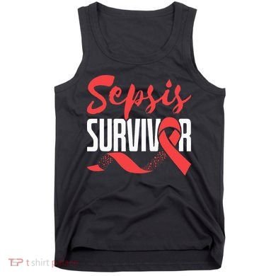 Sepsis Awareness  Red Ribbon  Sepsis Survivor Tank Top