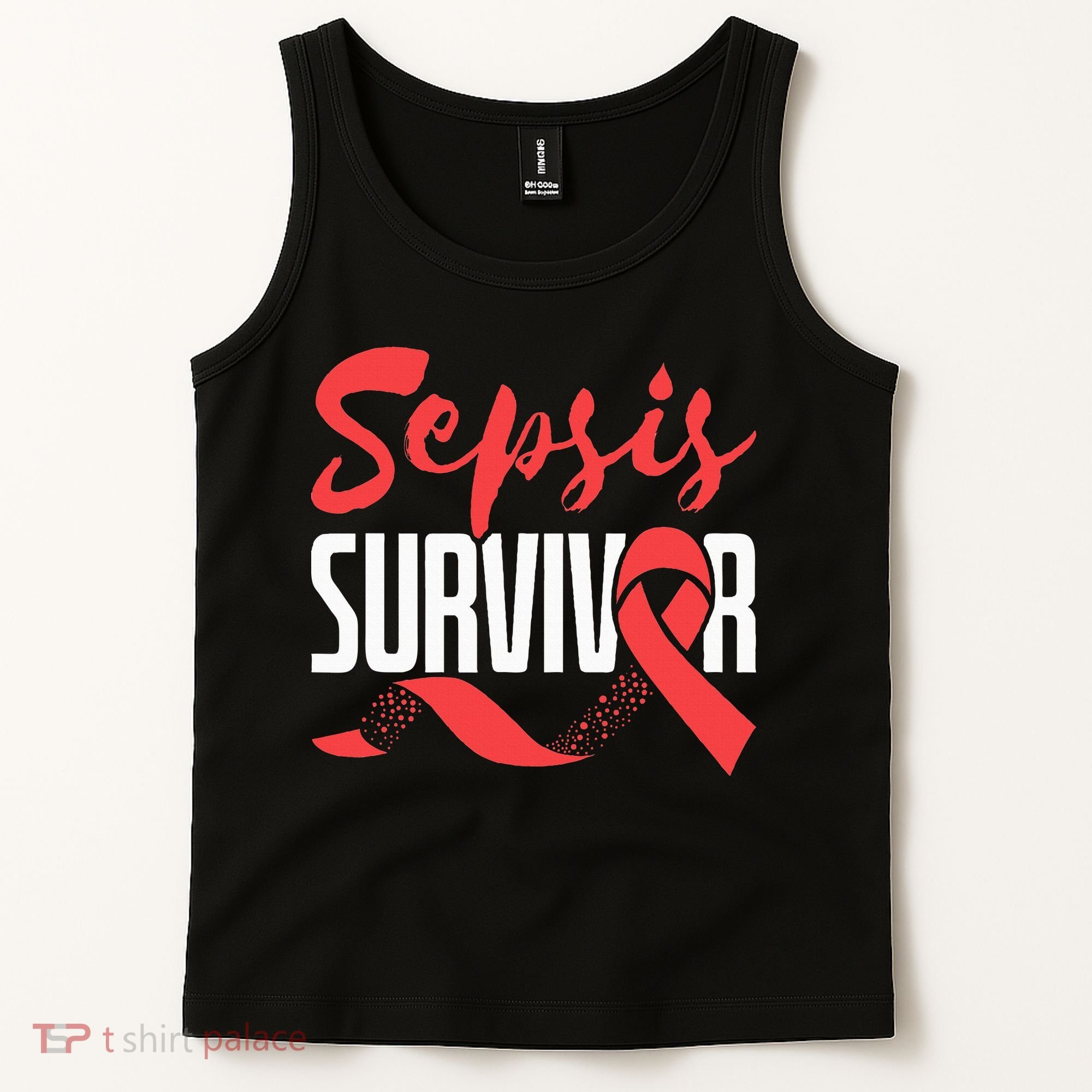 Sepsis Awareness  Red Ribbon  Sepsis Survivor Tank Top