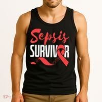 Sepsis Awareness  Red Ribbon  Sepsis Survivor Tank Top thumb 3