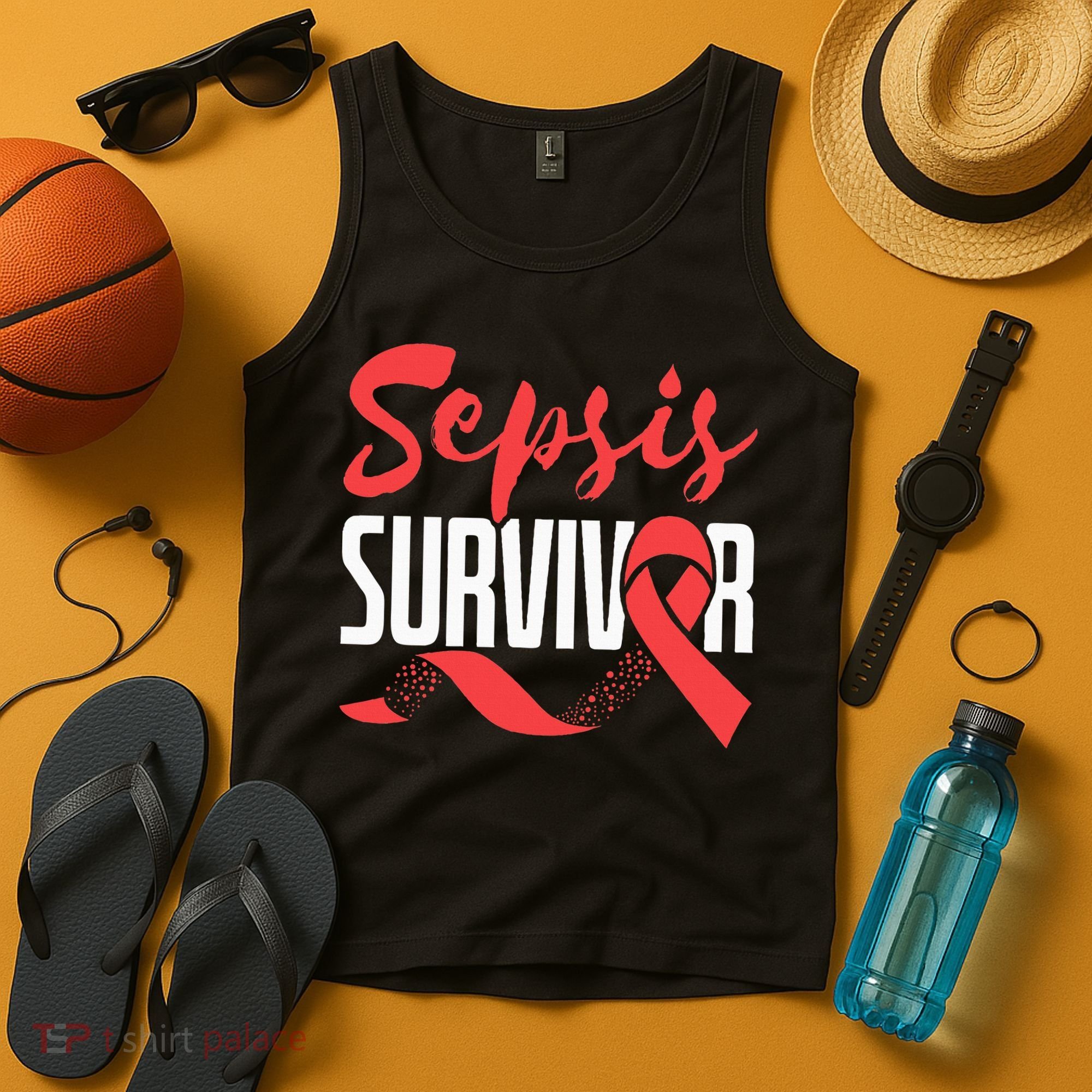 Sepsis Awareness  Red Ribbon  Sepsis Survivor Tank Top