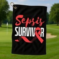 Sepsis Awareness  Red Ribbon  Sepsis Survivor Golf Towel thumb 1