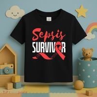 Sepsis Awareness  Red Ribbon  Sepsis Survivor Toddler T-Shirt thumb 3