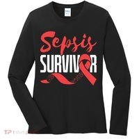 Sepsis Awareness  Red Ribbon  Sepsis Survivor Women's Long Sleeve Shirt thumb 0