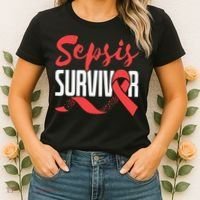 Sepsis Awareness  Red Ribbon  Sepsis Survivor Women's T-Shirt thumb 2