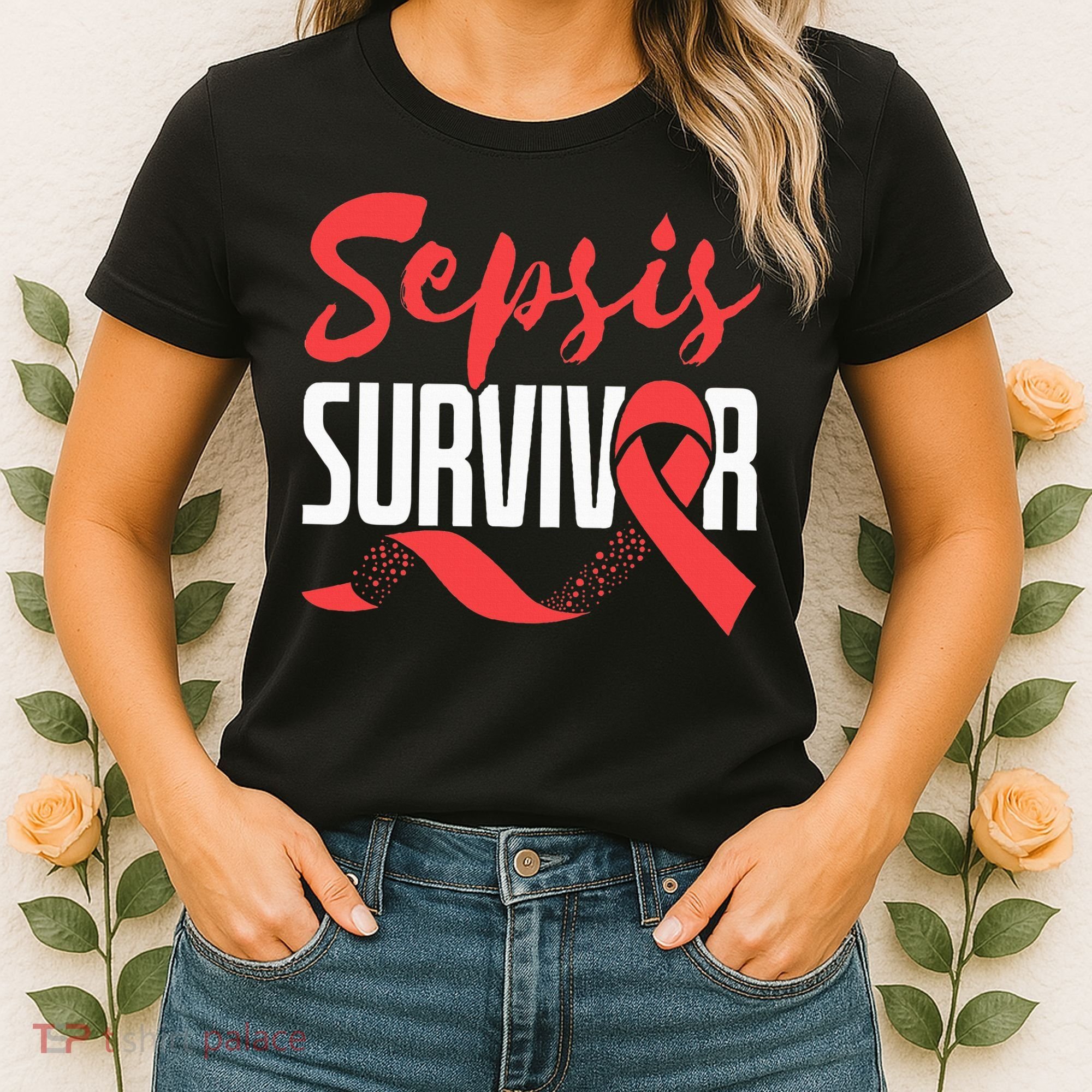 Sepsis Awareness  Red Ribbon  Sepsis Survivor Women's T-Shirt