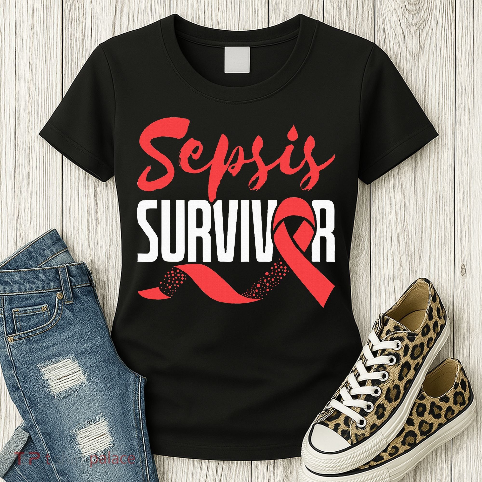 Sepsis Awareness  Red Ribbon  Sepsis Survivor Women's T-Shirt