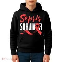 Sepsis Awareness  Red Ribbon  Sepsis Survivor Kids Hoodie thumb 4