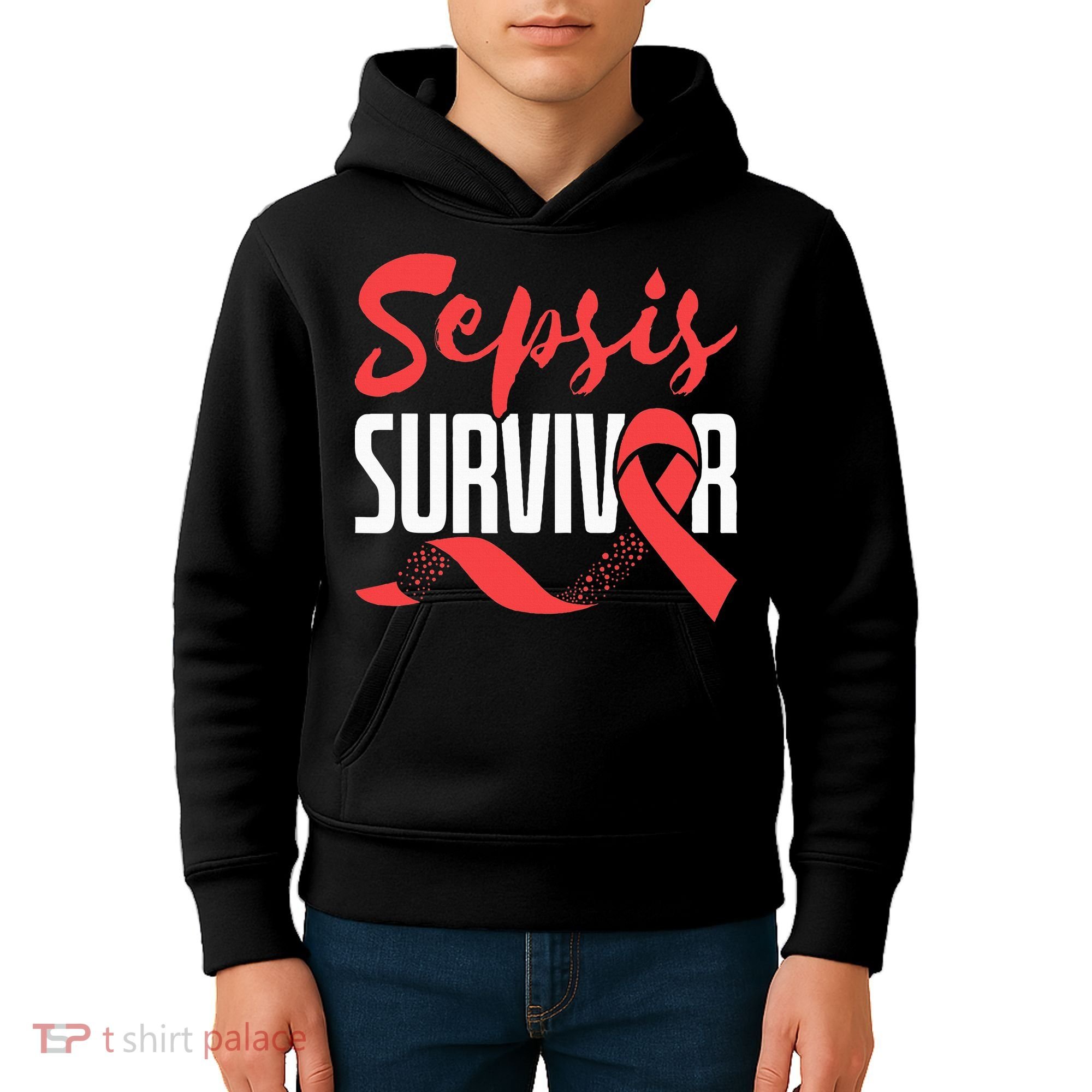 Sepsis Awareness  Red Ribbon  Sepsis Survivor Kids Hoodie