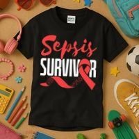 Sepsis Awareness  Red Ribbon  Sepsis Survivor Kids T-Shirt thumb 3