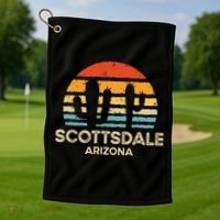 Scottsdale Arizona Retro Sunset Golf Towel thumb 1