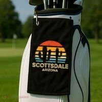 Scottsdale Arizona Retro Sunset Golf Towel thumb 2