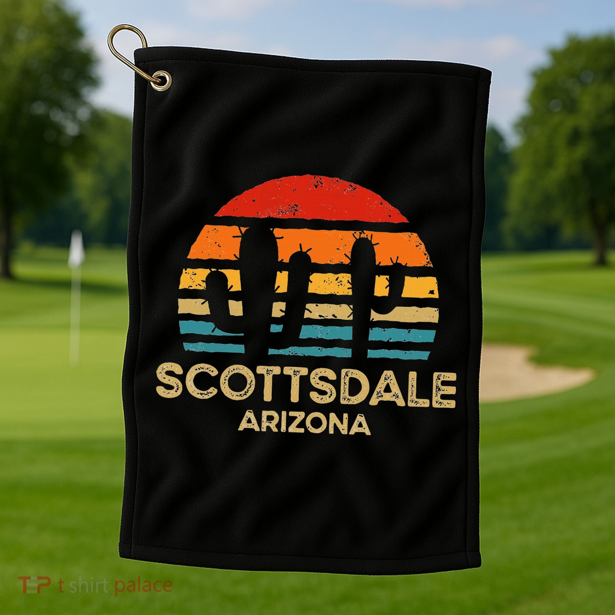 Scottsdale Arizona Retro Sunset Golf Towel