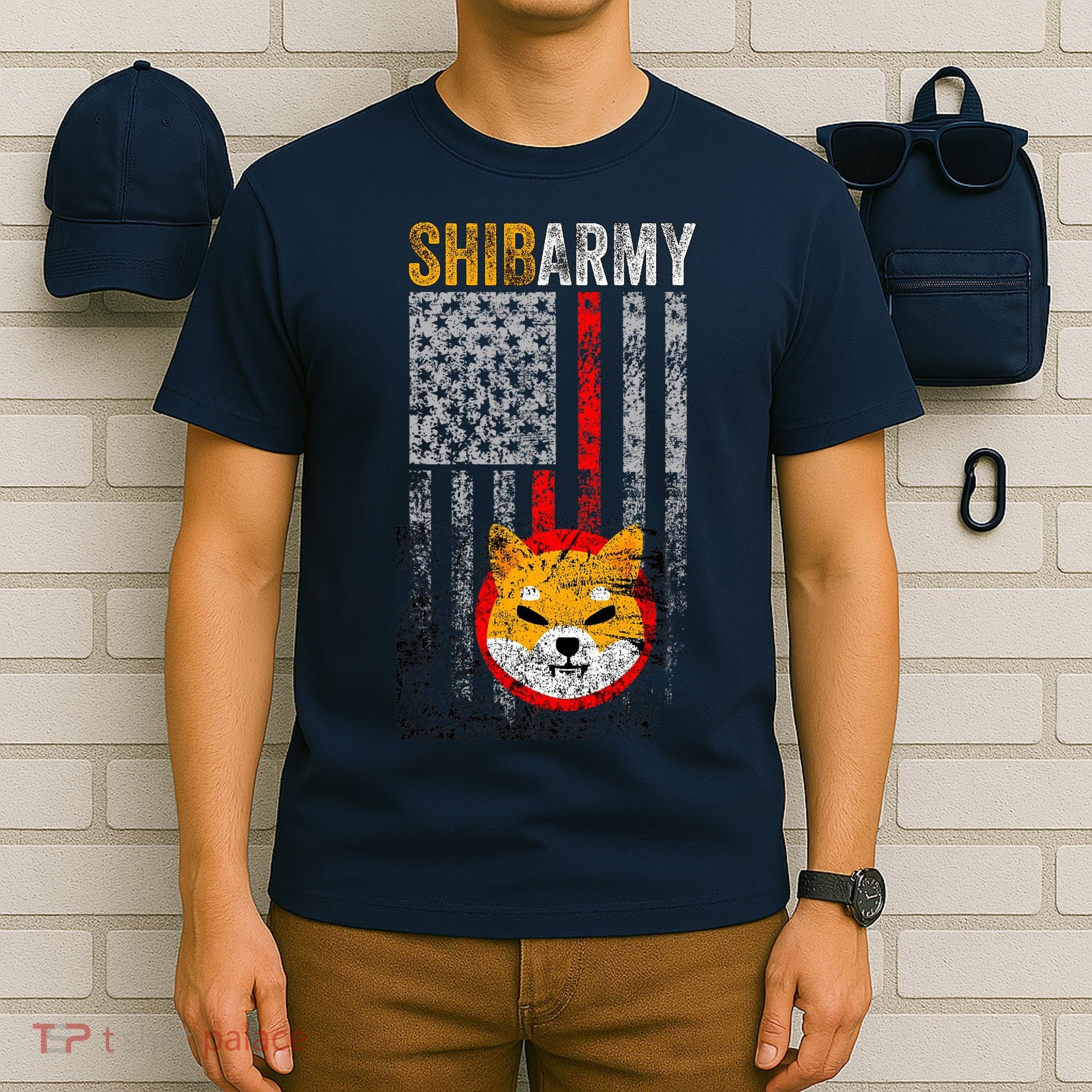 Shiba Army, Shiba Inu Coin With American Flag T-Shirt