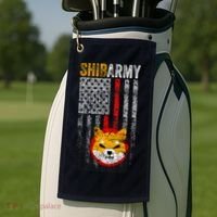 Shiba Army, Shiba Inu Coin With American Flag Golf Towel thumb 2