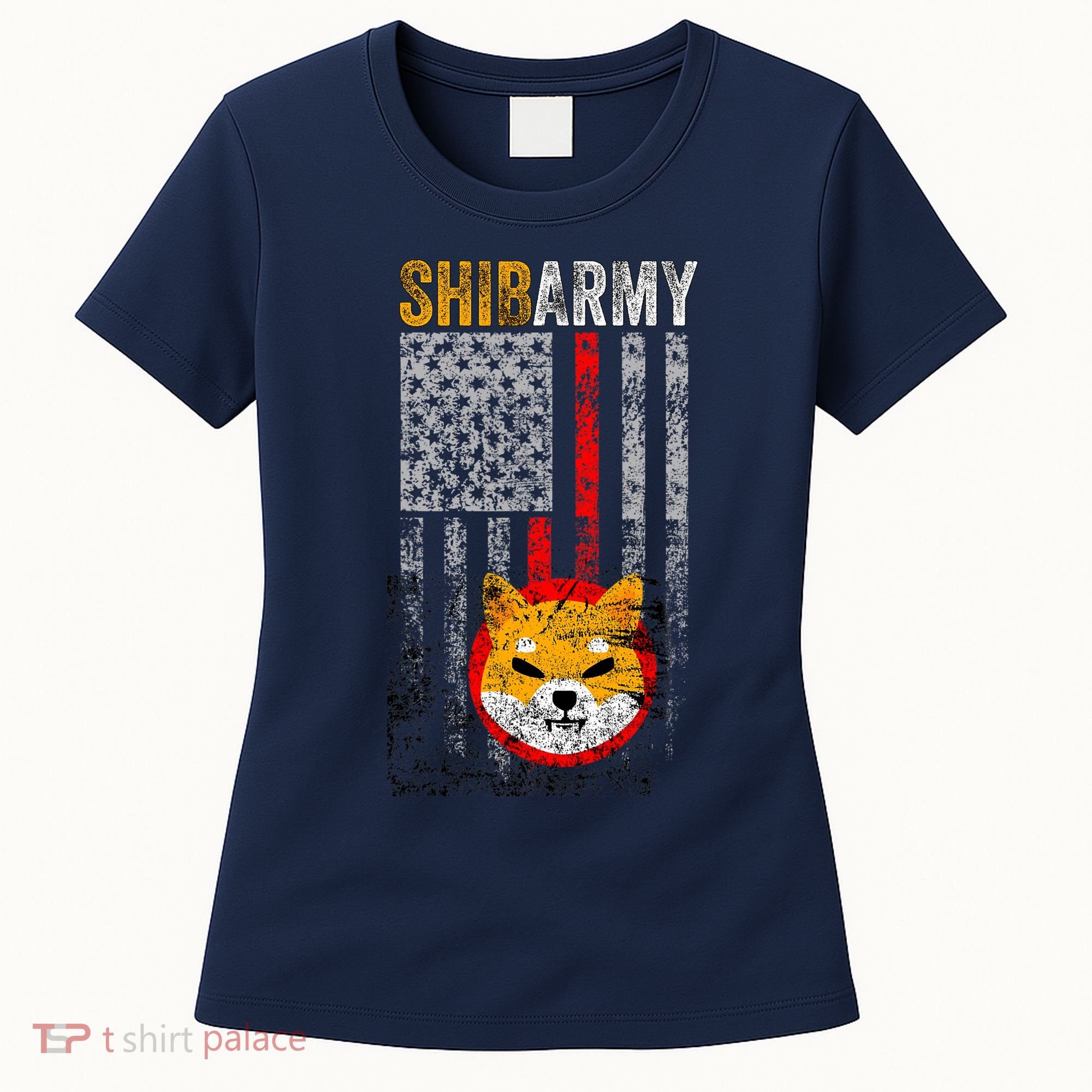 Shiba Army, Shiba Inu Coin With American Flag Women's T-Shirt