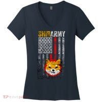 Shiba Army, Shiba Inu Coin With American Flag Women's V-Neck T-Shirt thumb 0