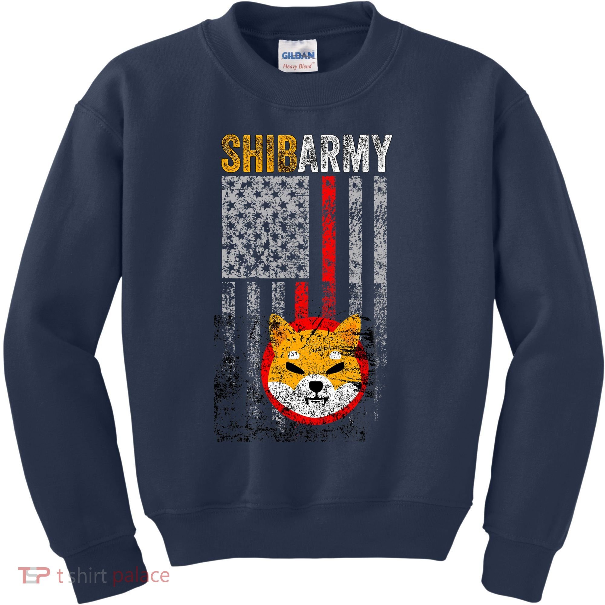 Shiba Army, Shiba Inu Coin With American Flag Kids Sweatshirt