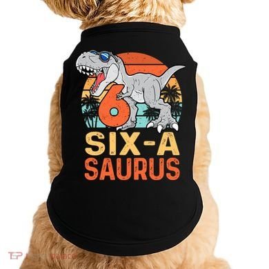 Six A Saurus Rex 6th Birthday Dinosaur 6 Year Old Boy Doggie Tank
