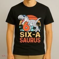 Six A Saurus Rex 6th Birthday Dinosaur 6 Year Old Boy T-Shirt thumb 3