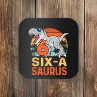 Six A Saurus Rex 6th Birthday Dinosaur 6 Year Old Boy Coaster thumb 0