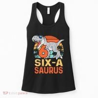 Six A Saurus Rex 6th Birthday Dinosaur 6 Year Old Boy Women's Tank Top thumb 0