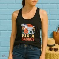 Six A Saurus Rex 6th Birthday Dinosaur 6 Year Old Boy Women's Tank Top thumb 2