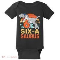 Six A Saurus Rex 6th Birthday Dinosaur 6 Year Old Boy Baby Bodysuit thumb 0