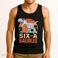 Six A Saurus Rex 6th Birthday Dinosaur 6 Year Old Boy Tank Top thumb 3
