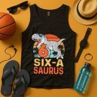 Six A Saurus Rex 6th Birthday Dinosaur 6 Year Old Boy Tank Top thumb 4