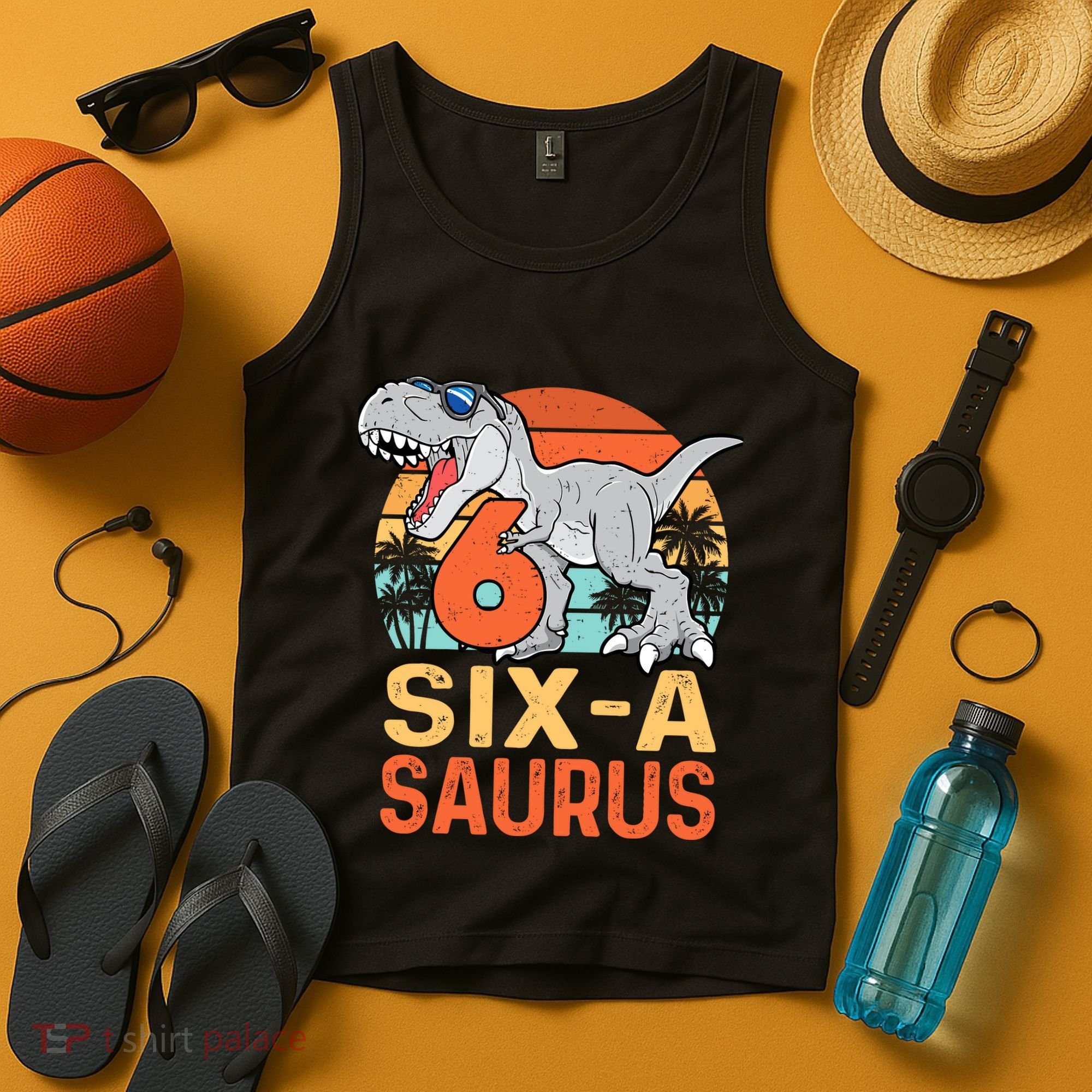 Six A Saurus Rex 6th Birthday Dinosaur 6 Year Old Boy Tank Top
