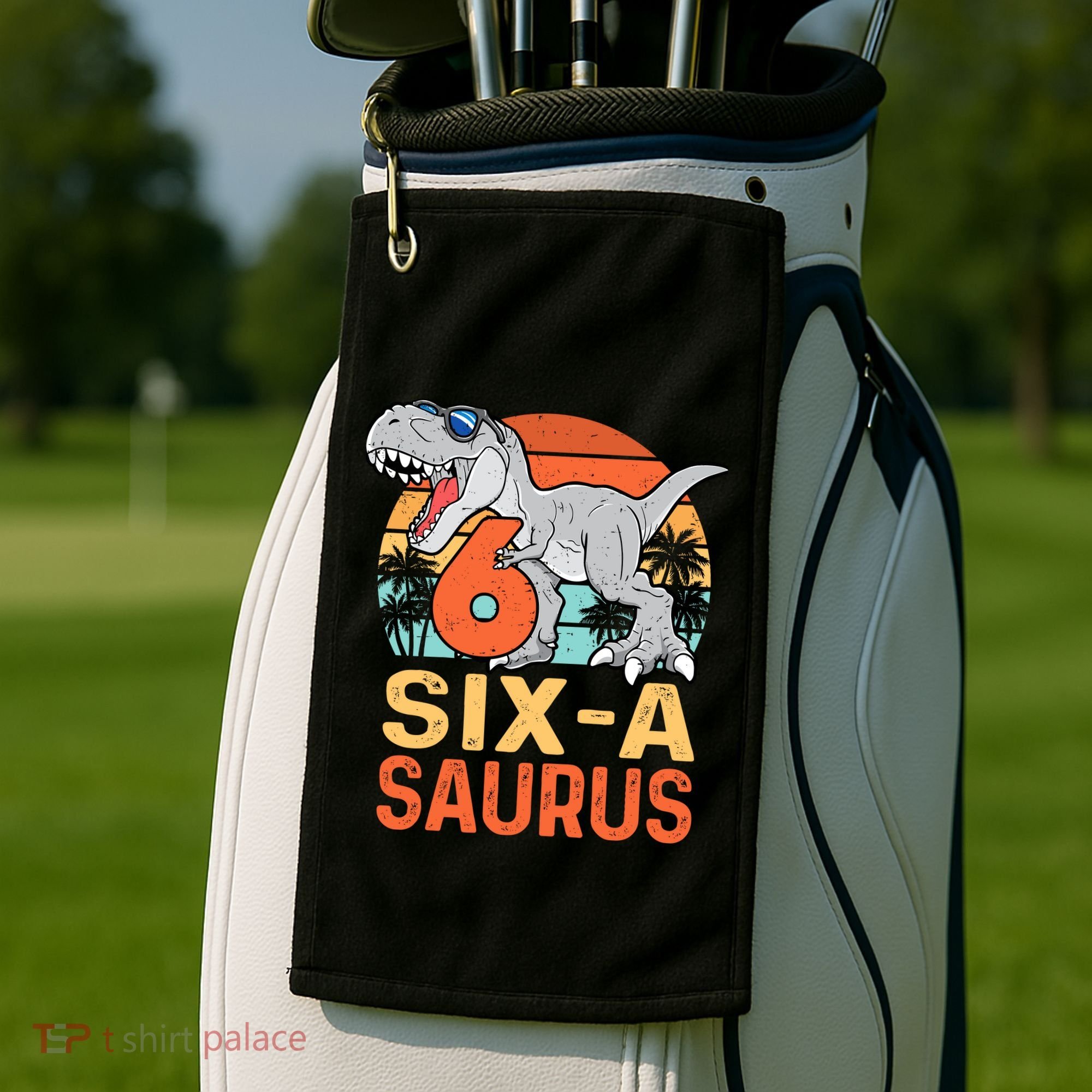 Six A Saurus Rex 6th Birthday Dinosaur 6 Year Old Boy Golf Towel