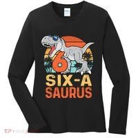 Six A Saurus Rex 6th Birthday Dinosaur 6 Year Old Boy Women's Long Sleeve Shirt thumb 0