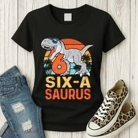 Six A Saurus Rex 6th Birthday Dinosaur 6 Year Old Boy Women's T-Shirt thumb 3