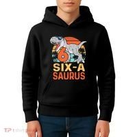 Six A Saurus Rex 6th Birthday Dinosaur 6 Year Old Boy Kids Hoodie thumb 4