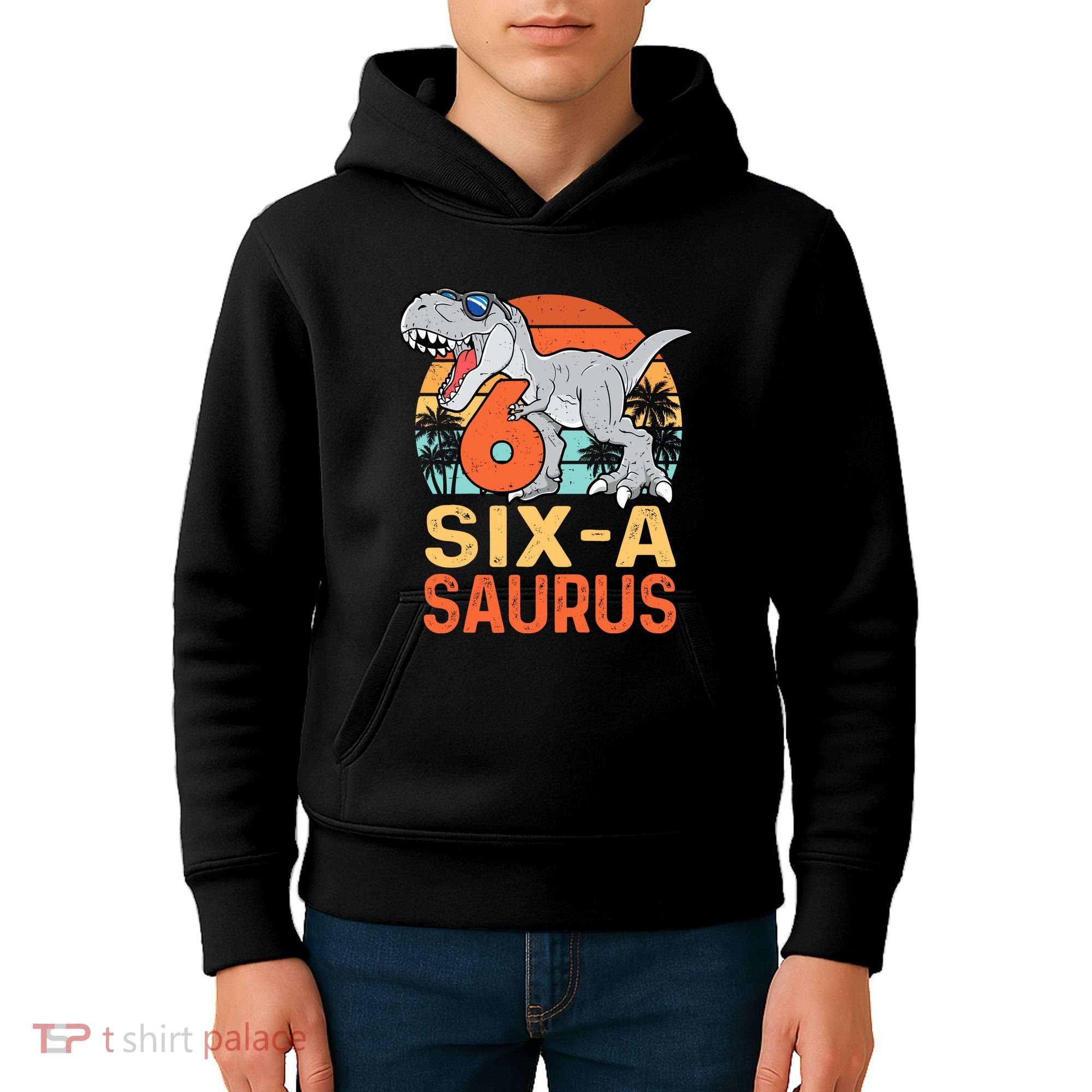 Six A Saurus Rex 6th Birthday Dinosaur 6 Year Old Boy Kids Hoodie