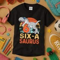Six A Saurus Rex 6th Birthday Dinosaur 6 Year Old Boy Kids T-Shirt thumb 3