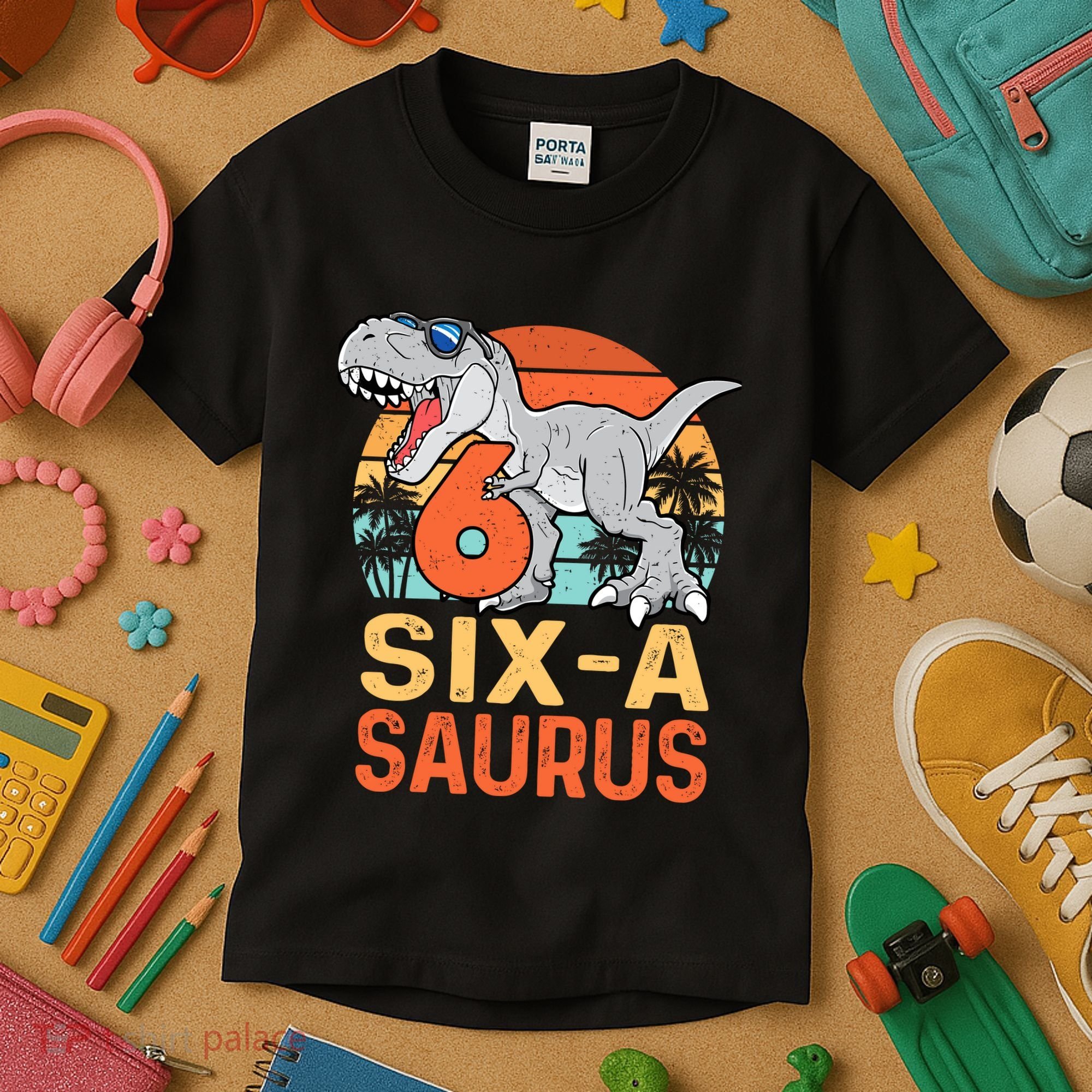 Six A Saurus Rex 6th Birthday Dinosaur 6 Year Old Boy Kids T-Shirt