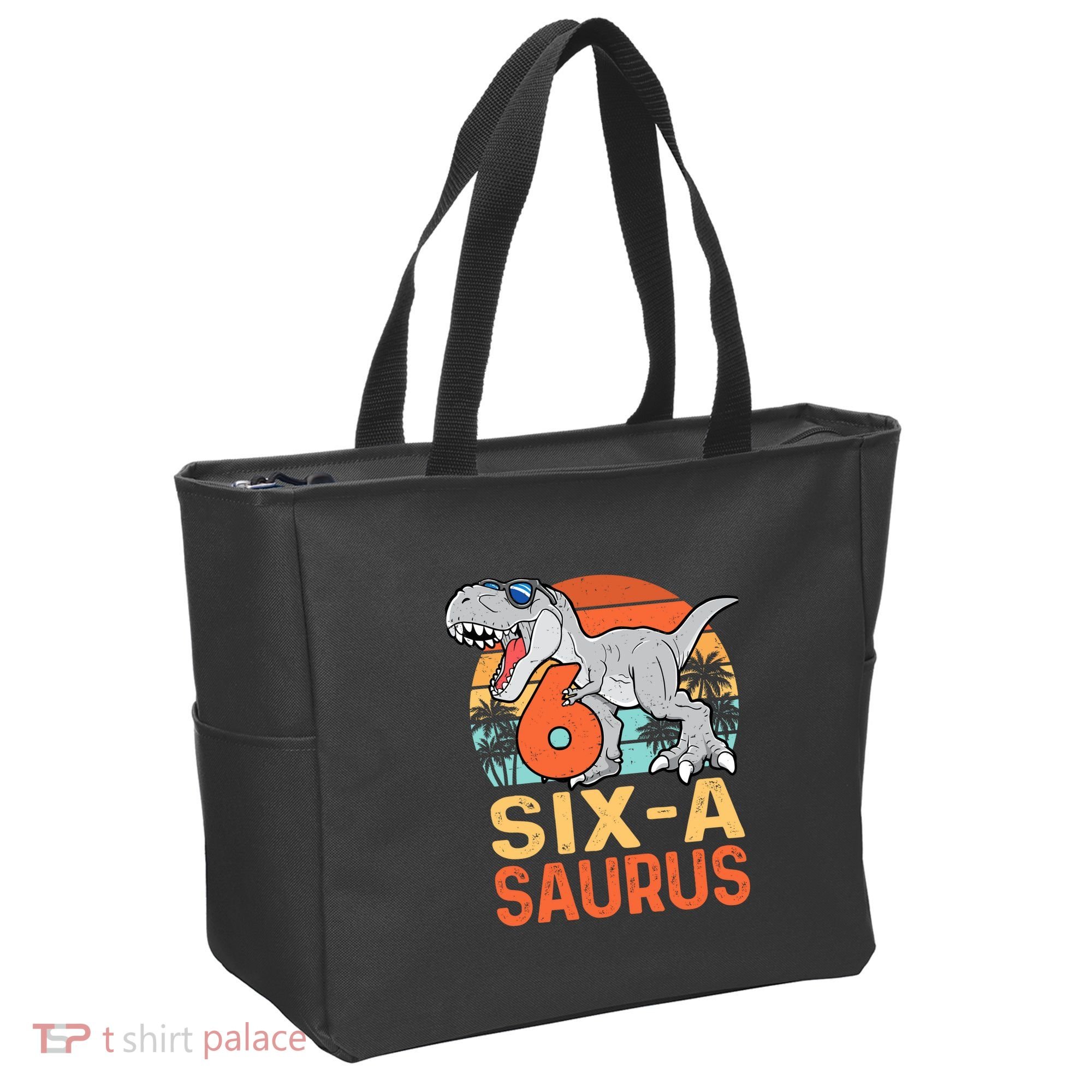 Six A Saurus Rex 6th Birthday Dinosaur 6 Year Old Boy Tote Bag