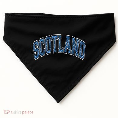 Scotland Arched Style Text Blue Plaid Pattern USA-Made Doggie Bandana