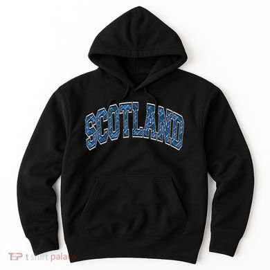 Scotland Arched Style Text Blue Plaid Pattern Hoodie