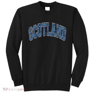 Scotland Arched Style Text Blue Plaid Pattern Sweatshirt