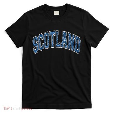Scotland Arched Style Text Blue Plaid Pattern T-Shirt