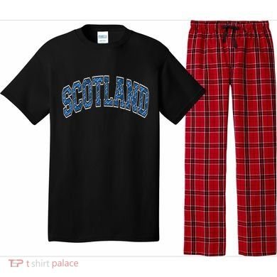 Scotland Arched Style Text Blue Plaid Pattern Pajama Set